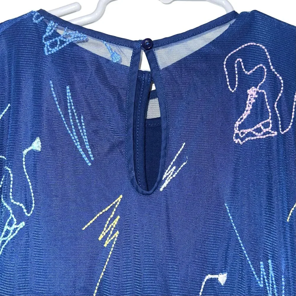 Stella McCartney Kids Girls Navy Blue Embroidered Skates Tulle Dress Size 12